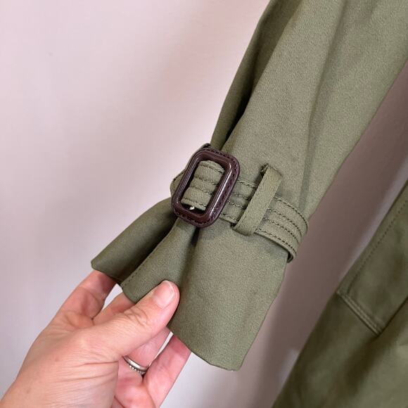 Ann Taylor Olive Belted Trench Coat SZ S Classic Double Breasted Cotton Blend - Picture 9 of 11